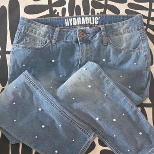 Hydraulic Blue Skinny Jeans with Pearl Stud Accents